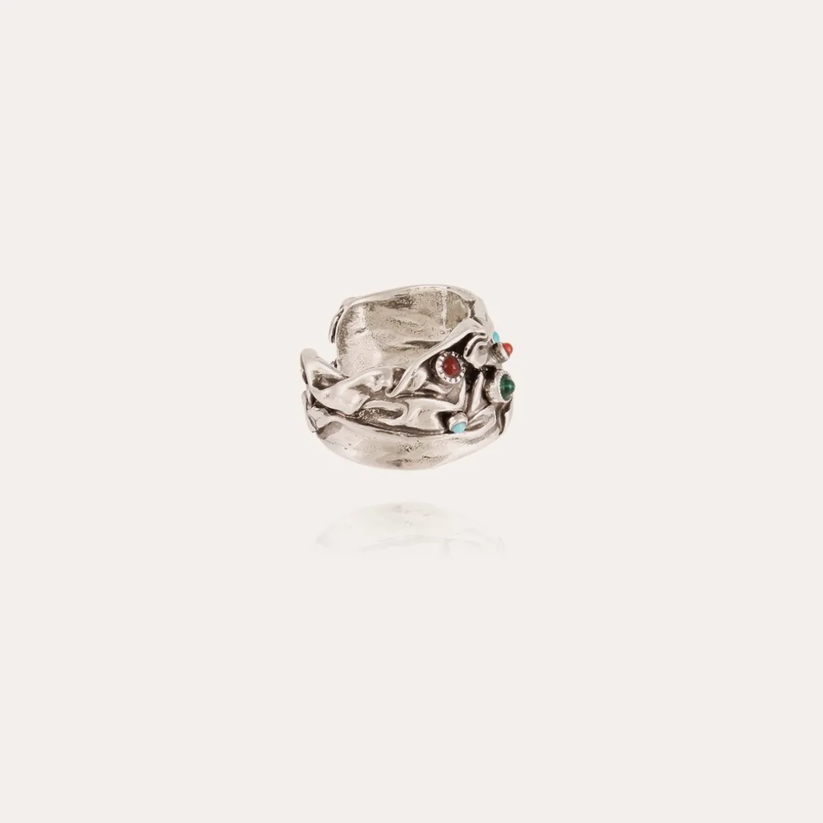 Bague Compression cabochons grand modèle argentée