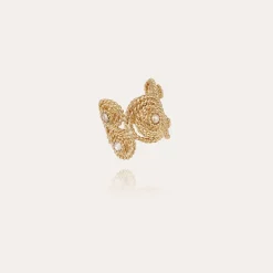 Bague Mistral Liane dorée - Nacre blanche & strass