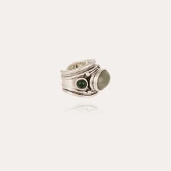 Bague Simone argentée - Labradorite & Serpentine