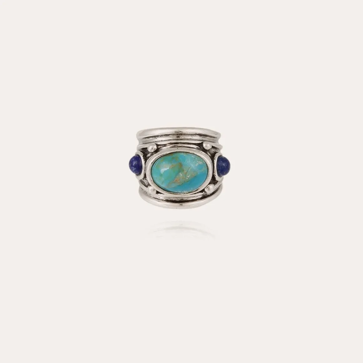 Bague Simone argentée - Turquoise & Lapis