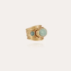 Bague Simone dorée - Amazonite & Apatite bleue