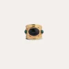 Bague Simone dorée - Basalt noir & Malachite