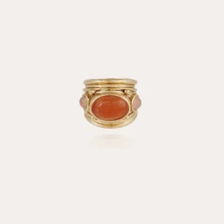 Bague Simone dorée - Cornaline & Quartz rose