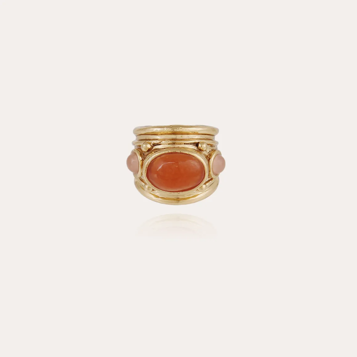 Bague Simone dorée - Cornaline & Quartz rose