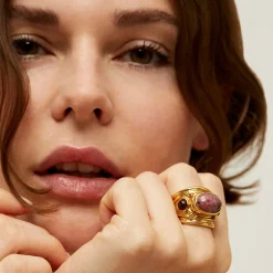 Bague Simone dorée - Rhodonite