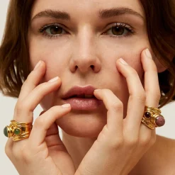 Bague Simone dorée - Rhodonite