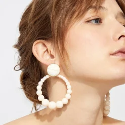 Boucles d'oreilles Andy grand modèle acétate dorées - Blanc