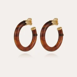 Boucles d'oreilles Caftan petit modèle acétate dorées - Marron