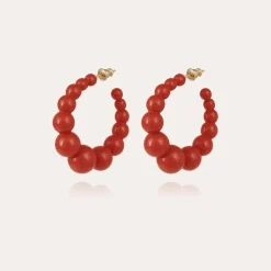 Boucles d'oreilles créoles Andy petit modèle acétate dorées - Rouge