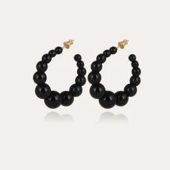 Boucles d'oreilles créoles Andy petit modèle acétate dorées - Noir
