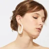 Boucles d'oreilles créoles Andy acétate dorées - Blanc