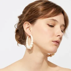 Boucles d'oreilles créoles Andy acétate dorées - Blanc