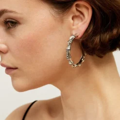 Boucles d'oreilles créoles Bambou strass argentées