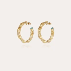 Boucles d'oreilles créoles Moki cabochons petit modèle dorées