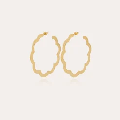 Boucles d'oreilles créoles Bolduc Flore gravées petit modèle dorées