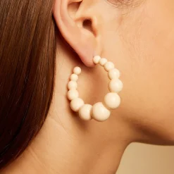 Boucles d'oreilles créoles Andy petit modèle acétate dorées - Ivoire