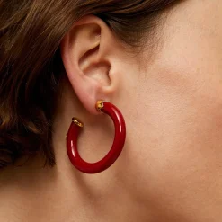 Boucles d'oreilles créoles Caftan petit modèle acétate dorées - Rouge
