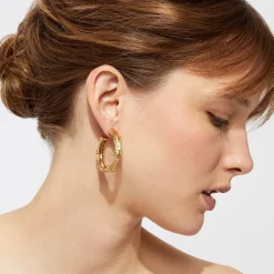 Boucles d'oreilles créoles Bambou strass petit modèle dorées