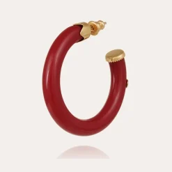 Boucles d'oreilles créoles Caftan petit modèle acétate dorées - Rouge
