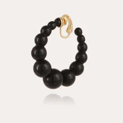 Boucles d'oreilles créoles Andy petit modèle acétate dorées - Noir