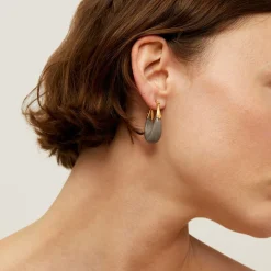 Boucles d'oreilles Écume petit modèle acétate dorées - Gris
