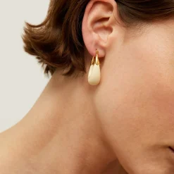Boucles d'oreilles Écume petit modèle acétate dorées - Ivoire