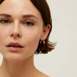 Boucles d'oreilles Écume petit modèle acétate dorées - Pourpre