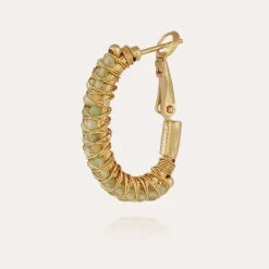Boucles d'oreilles Lyre créoles dorées - Quartz vert