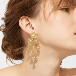 Boucles d'oreilles Mistral dorées - Nacre blanche & strass