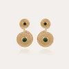 Boucles d'oreilles Onde Lucky cabochons mini dorées - Malachite