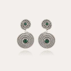 Boucles d'oreilles Onde Lucky cabochons mini argentées - Malachite