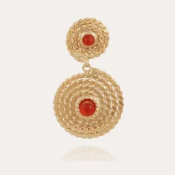 Boucles d'oreilles Onde Lucky cabochons mini dorées - Cornaline