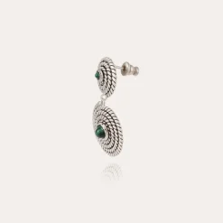 Boucles d'oreilles Onde Lucky cabochons mini argentées - Malachite