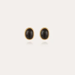 Boucles d'oreilles puce Ovo dorées - Basalte noir