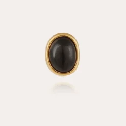 Boucles d'oreilles puce Ovo dorées - Basalte noir