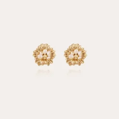 Boucles d'oreilles puces Azalée dorées - Perles de culture