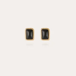 Boucles d'oreilles puces Totem dorées - Balsate noir