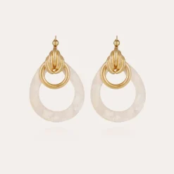 Boucles d'oreilles Régie dorées - Nacre blanche