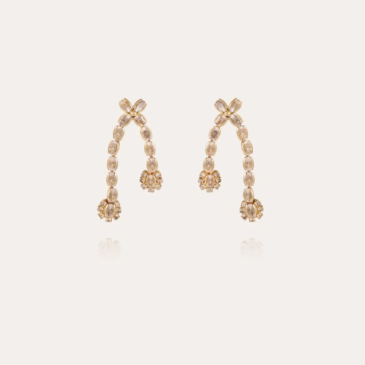 Boucles d'oreilles Riviera asymétrique petit modèle dorées - Zircone