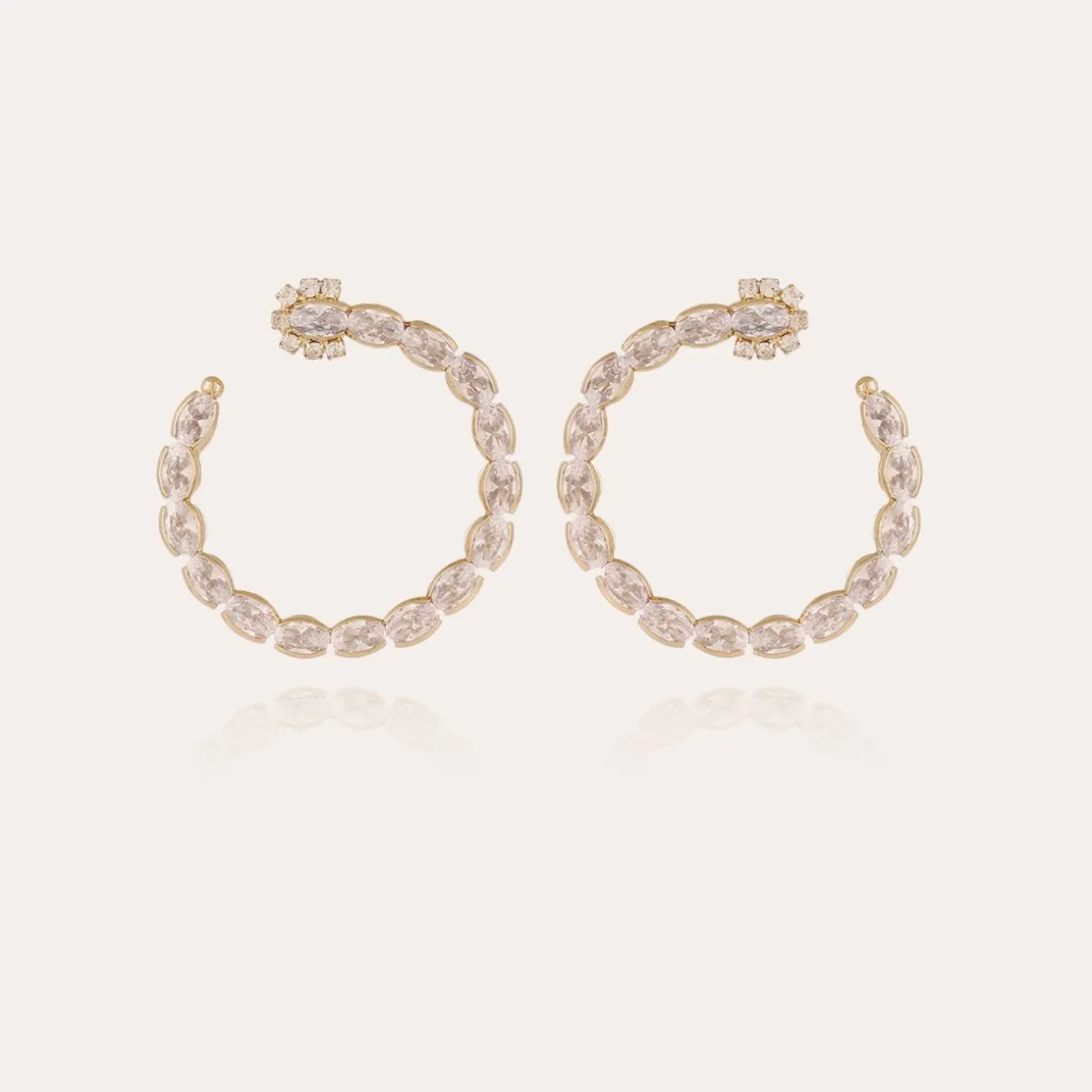 Boucles d'oreilles Riviera créoles grand modèle dorées - Zircone