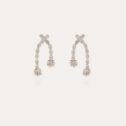 Boucles d'oreilles Riviera asymétrique petit modèle finition rhodium - Zircone