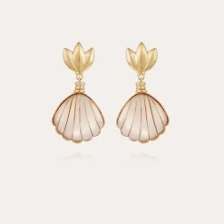 Boucles d'oreilles Sanibel dorées - Nacre blanche