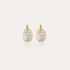 Boucles d'oreilles Scaramouche dorées - Nacre blanche