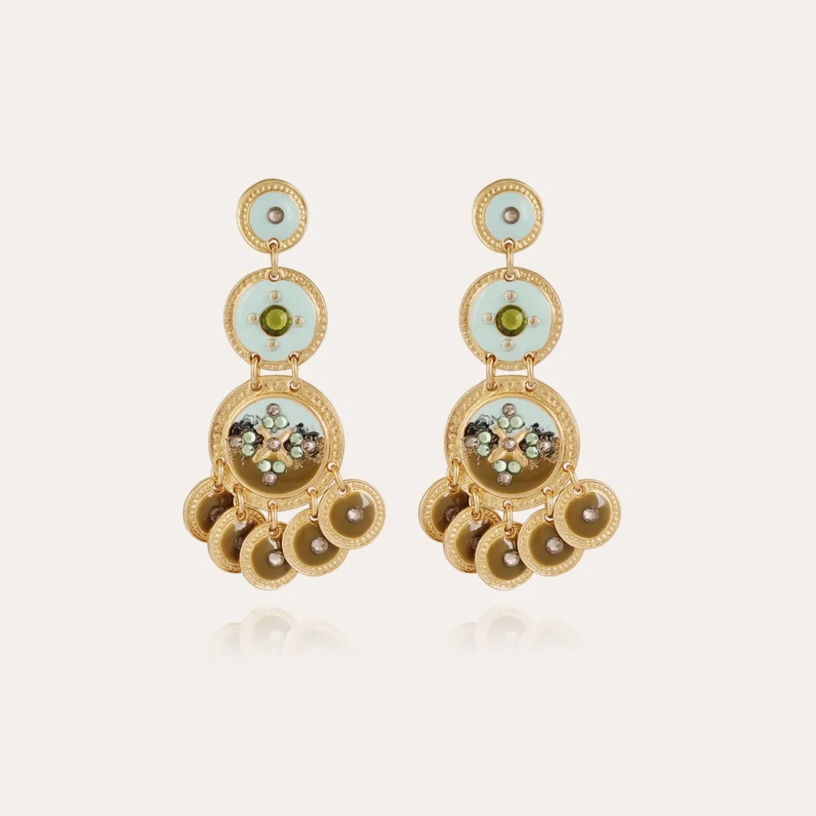 Boucles d'oreilles Sequin trois rangs dorées