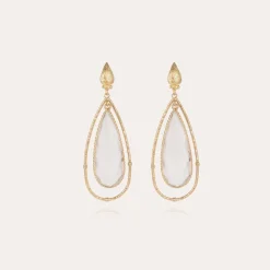 Boucles d'oreilles Serti Cage grand modèle dorées - Cristal