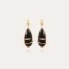 Boucles d'oreilles Serti Goutte Bis dorées - Onyx noir