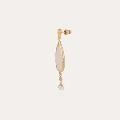 Boucles d'oreilles Serti Goutte petit modèle dorées - Quartz rose