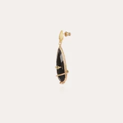Boucles d'oreilles Serti Goutte Bis dorées - Onyx noir