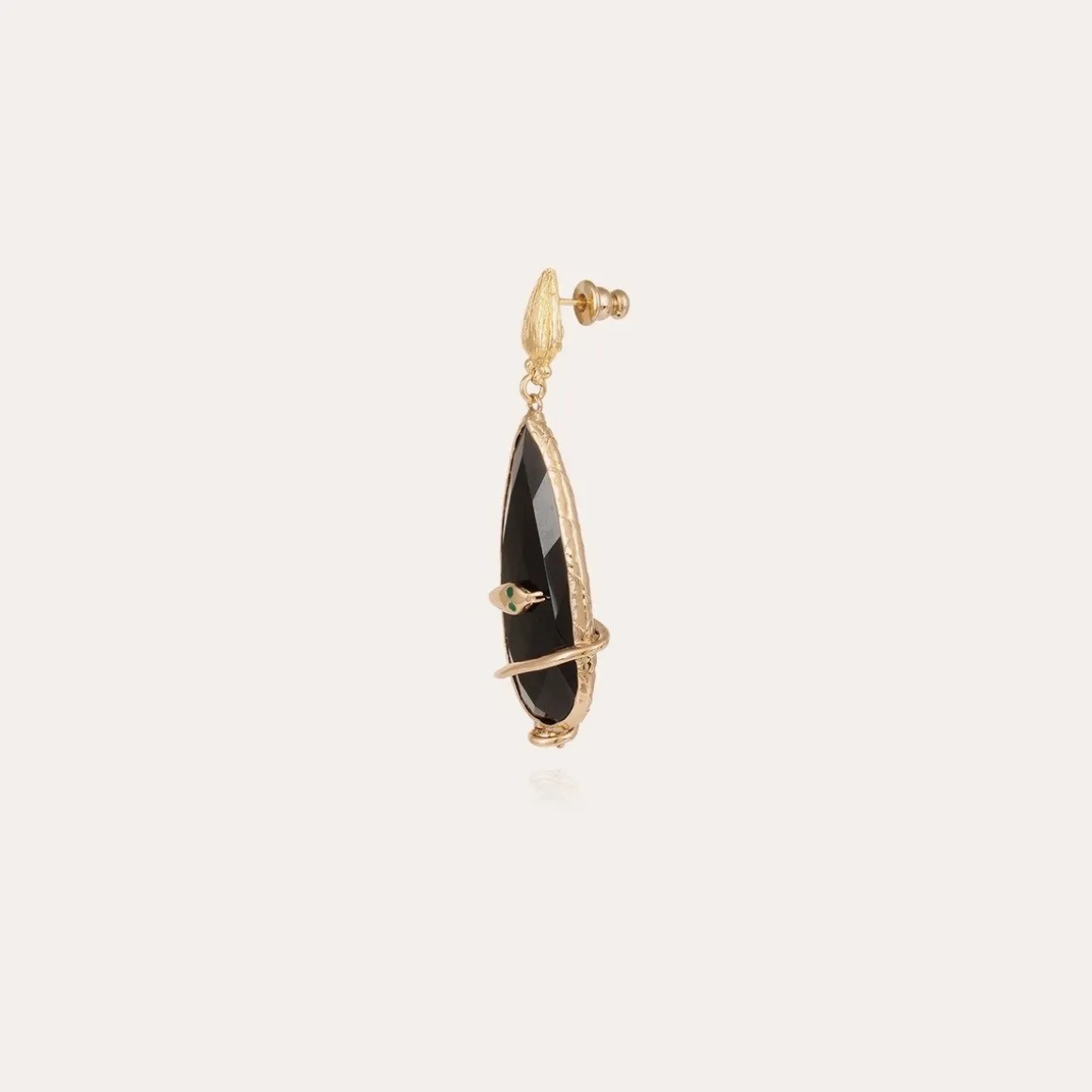 Boucles d'oreilles Serti Goutte Bis dorées - Onyx noir