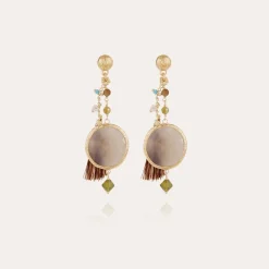 Boucles d'oreilles Serti Pondicherie petit modèle dorées - Calcite grise
